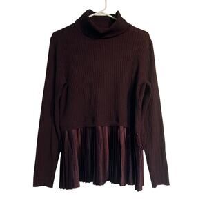 Nine West Knit Turtleneck Sweater with Pleated Satin – Purple, Women’s Large